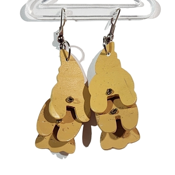 Vtg Handmade painted wood articulated dangle Cat or Fox earrings pierced - Picture 4 of 7